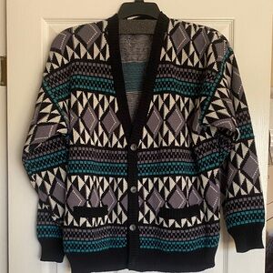 Vintage grandpa cardigan sz large geometric retro
